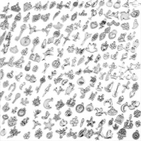 200Pcs Silver Charms for Jewelry Making – Antique Tibetan Alloy Metal Pendant Kit for DIY Bracelets, Necklaces, Earrings, and Crafts