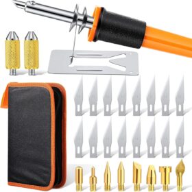 30-Piece Professional Hot Knife Cutter Kit – 16 Blades, 2 Brass Tips & Dual Stands for Foam, Wood, Stencils & Crafts