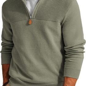 PJ PAUL JONES Men's Slim Fit Quarter-Zip Mock Neck Sweater - Casual Pullover Top