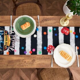 Letjolt Back to School Table Runner - 72 Inch School Bus Themed Party Decorations for Classroom, Graduation & Open House - Linen-Like Fabric