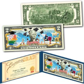 Class of 2026 Graduation Gift: Uncirculated $2 Bill with Special Edition Display Holder & Diploma Style Certificate