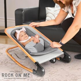 Dream On Me Rock On Me 2-in-1 Baby Rocker & Stationary Seat – Portable Infant Bouncer with Soothing Vibration, Music, Toy Bar & Compact Fold – Grey