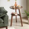 Mid-Century Modern 2-Tier Round Side Table – Solid Wood End Table with Storage – Versatile Nightstand or Coffee Table for Living Room & Bedroom (Walnut, 16.54" Dia)