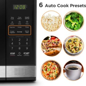 BLACK+DECKER 1.1 Cu. Ft. 1000W Digital Microwave Oven with Push-Button Door, Child Safety Lock, and Turntable - Stainless Steel/Black (EM031MB11)