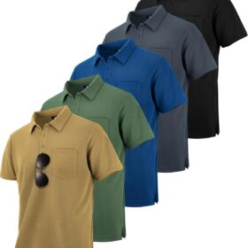 ZITY Men's Moisture-Wicking Polo Shirts (5-Pack) - Quick-Dry Short Sleeve Performance Pique Tops with Pocket for Work, Golf & Athletic Wear