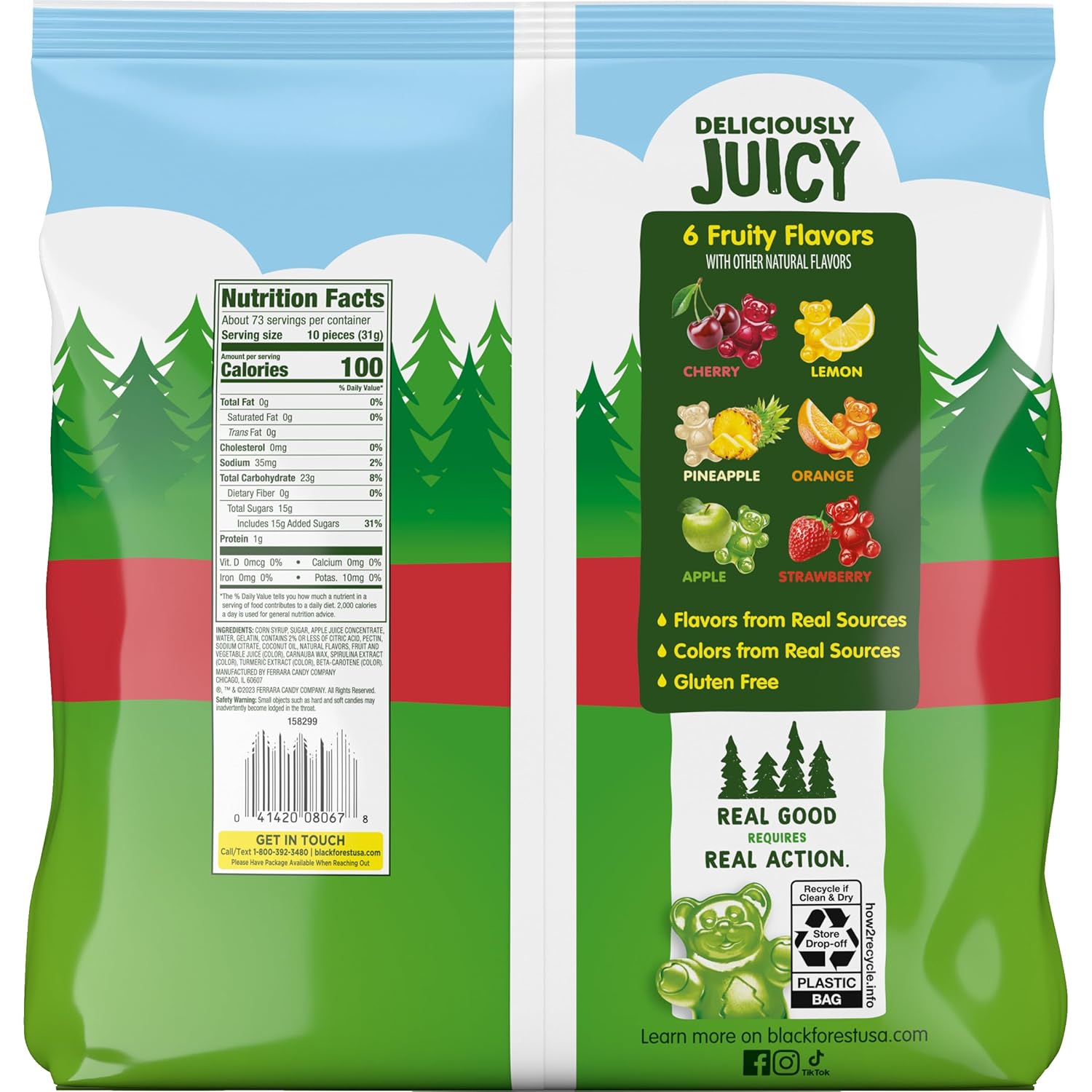 Black Forest Gummy Bears - 5 lb Bulk Bag of Soft & Juicy Candy with Real Fruit Juice