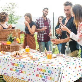 Appreciation Decorations Set - 3 Pcs Waterproof 'We Appreciate You' Disposable Tablecloths for Employee, Teacher, and Volunteer Events (70.8" x 42.5")