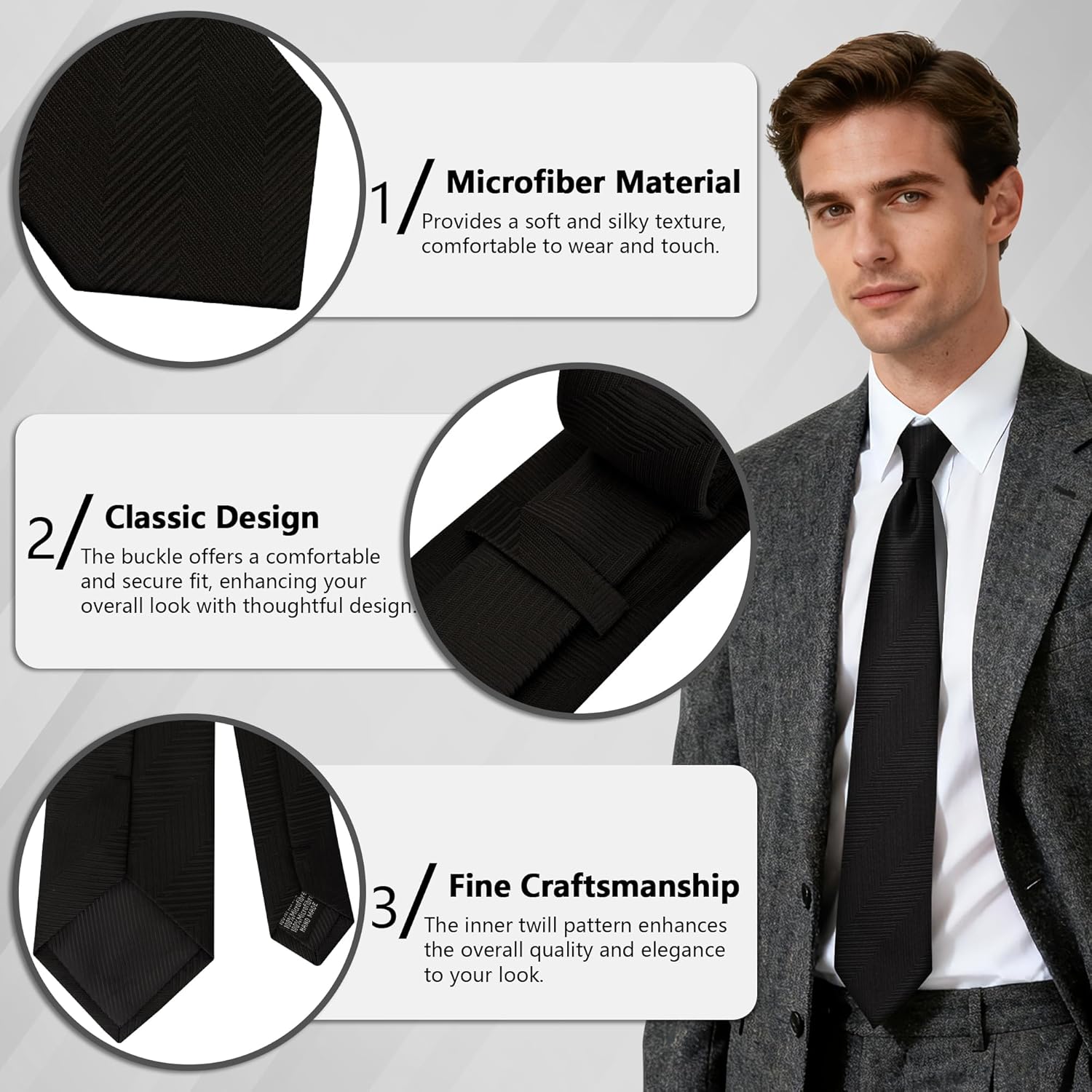 Fineknot Men's 3-Piece Jacquard Tie Set – Classic Plaid, Paisley & Striped Formal Neckties for Business & Weddings