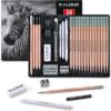KALOUR 28 Pro Sketching Drawing Pencils Set – Complete Artist Kit with 14 Graphite Pencils (14B–5H), Charcoal, Erasers, Sharpeners & Blending Stumps – Ideal for Beginners & Professionals