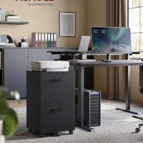 VASAGLE Ink Black Mobile File Cabinet with Lock – 2-Drawer Rolling Filing Cabinet & Printer Stand for Home Office (Fits Letter/A4)