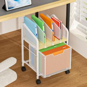 Mobile Vertical File Cabinet with Lockable Casters & Adjustable Storage Drawers – White