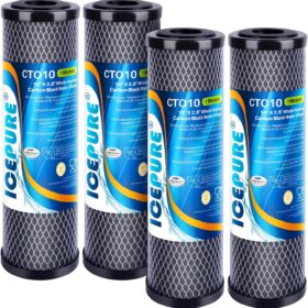 ICEPURE 4-Pack 1 Micron Carbon Block Water Filters - 2.5" x 10" Whole House CTO Sediment Cartridge (NSF/ANSI 42 Certified, Compatible with DuPont, Whirlpool, GE)