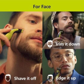 Philips Norelco OneBlade 360 Face Trimmer & Shaver - Hybrid Electric Groomer for Men with 360° Blade, 5-in-1 Comb & Wet/Dry Use - Model QP2724/90