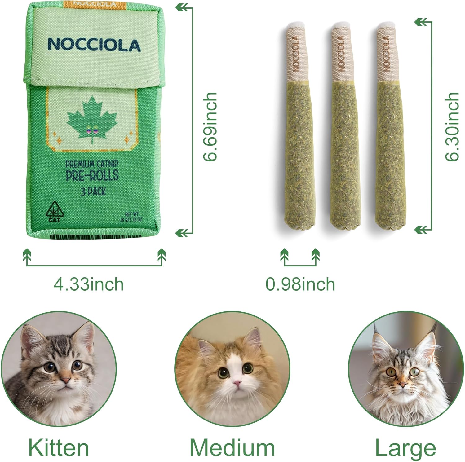 Nocciola 3-Pack Premium Catnip Toys – 100% Organic Cat Kicker & Teething Chew for Stress Relief & Play