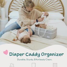 Lily Miles Baby Diaper Caddy Organizer - Large Portable Nursery Storage Tote with Removable Dividers & Pockets - Gender Neutral Baby Shower Gift & Registry Must-Have