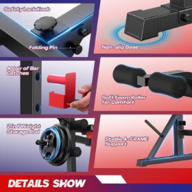 OPPSDECOR 900LBS Weight Bench Set with Squat Rack – 5-in 1 Foldable Adjustable Bench Press with Leg Extension/Developer for Home Gym