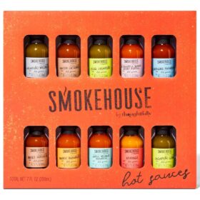 Smokehouse by Thoughtfully | Gourmet Hot Sauce Gift Set – 10-Piece Flavor Variety Pack with Mango Habanero, Bacon Cayenne, Smoky Bourbon & Jalapeño