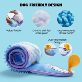 Nocciola Blue Eel Squeaky Dog Toy – 31” No Stuffing Interactive Puzzle & Tug of War Toy for Dogs – Cleans Teeth & Relieves Anxiety
