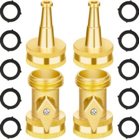 AUTOMAN Heavy Duty Brass Hose Nozzle Set (4-Pack) – High Pressure Jet Sprayer & Shut Off Valve Kit for Garden, Car Wash & Patio Cleaning