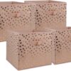 DII Polka Dot Fabric Storage Bins - Pink & Gold (Set of 4) - Small Collapsible Organizer Baskets for Nursery, Closet, and Cube Shelves