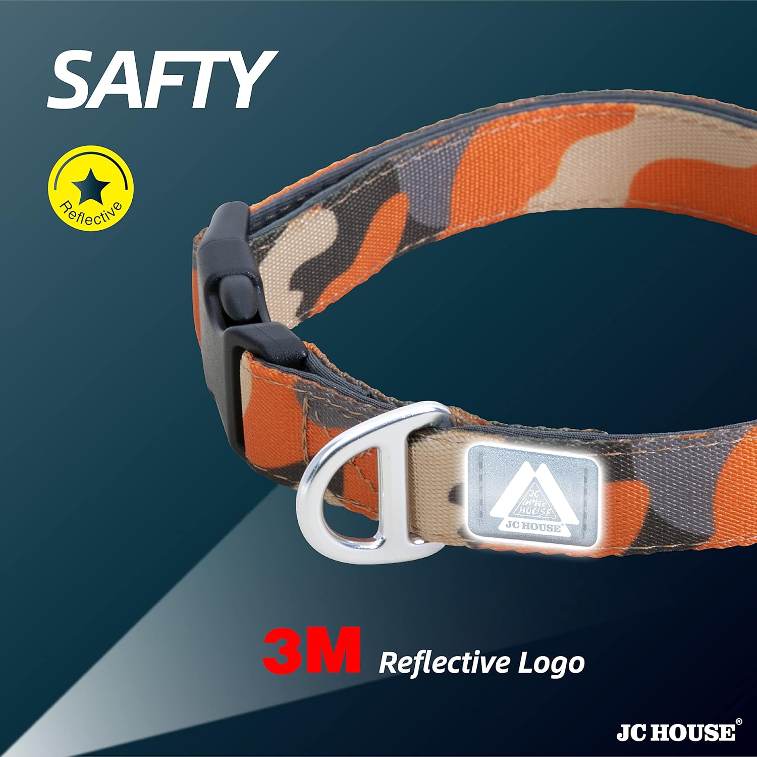 Heavy Duty Neoprene Padded Dog Collar with 3M Reflective Safety – Adjustable Camo Orange Neckband for Medium & Large Breeds (16”-25”)