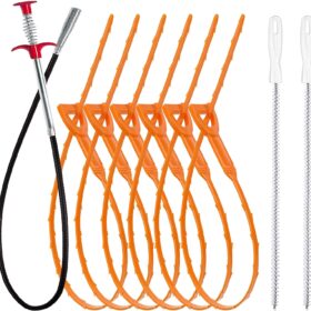 9-Piece Professional Drain Clog Remover Kit – 35.5in Heavy-Duty Auger, 6-Pack Hair Snakes & Cleaning Brushes for Sink, Toilet, and Bathtub