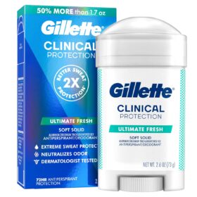 Gillette Clinical Strength Antiperspirant Deodorant for Men - 72 Hour Sweat & Odor Protection, Soft Solid, Ultimate Fresh, 2.6 oz