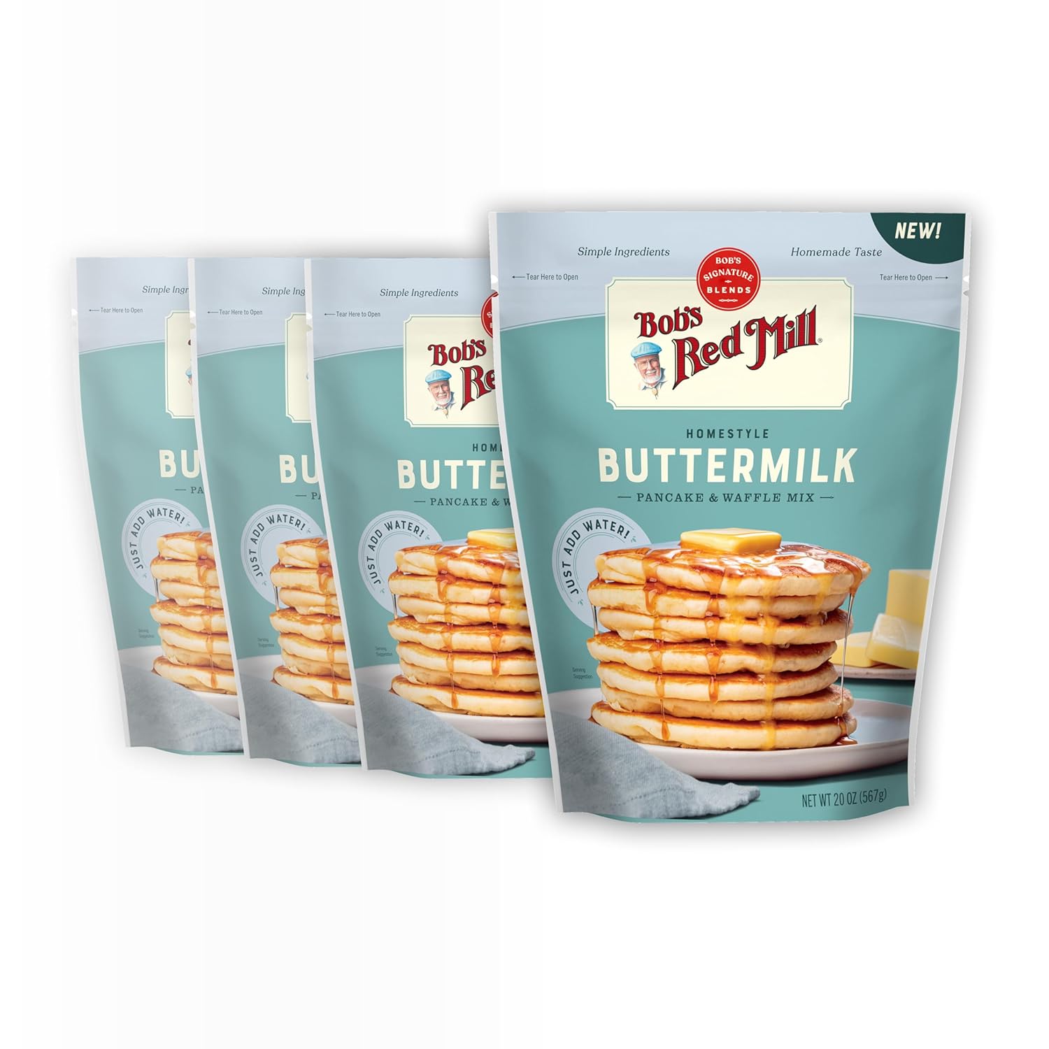 Bob's Red Mill Signature Buttermilk Pancake Mix – 20oz (4 Pack) – Premium, Just-Add-Water Flour Blend for Fluffy Pancakes & Waffles