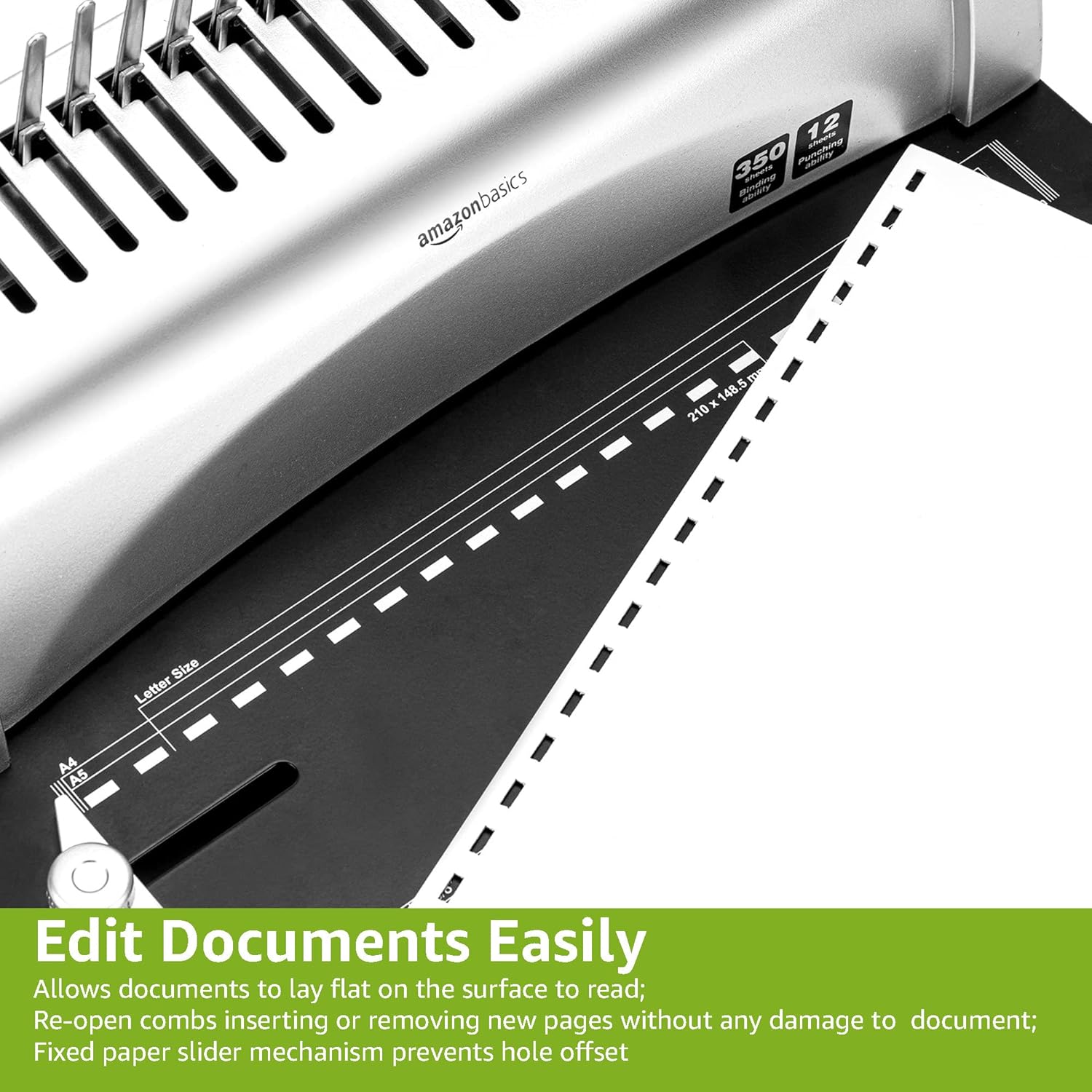 Amazon Basics Comb Binding Machine – 350 Sheet Capacity, Electric Punch for A4, Letter & A5