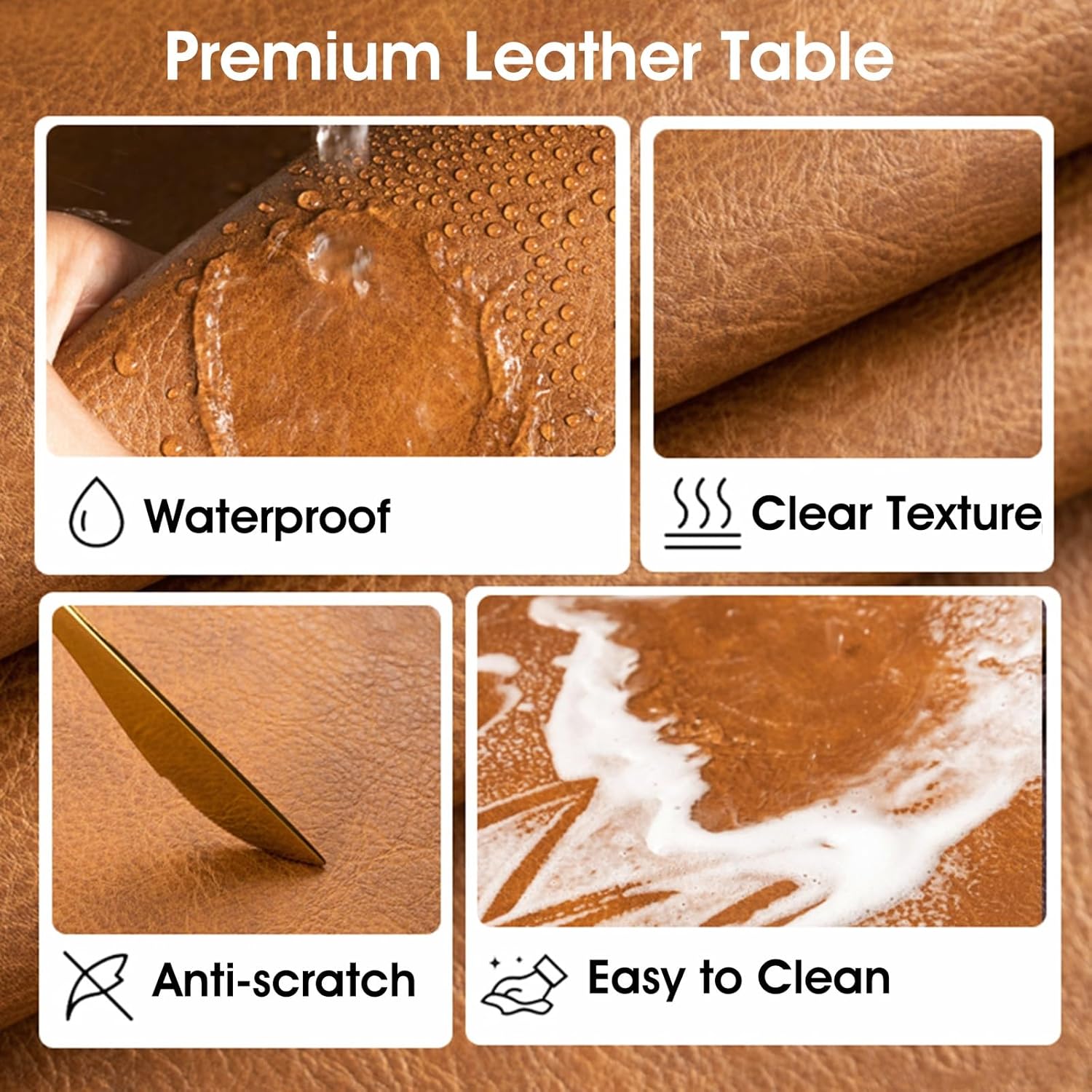 Waterproof Faux Leather Table Runner - Extra Wide Heat Resistant Kitchen & Dresser Runner - Commercial & Home Entrance Decor (Light Brown, 18 x 63 in)