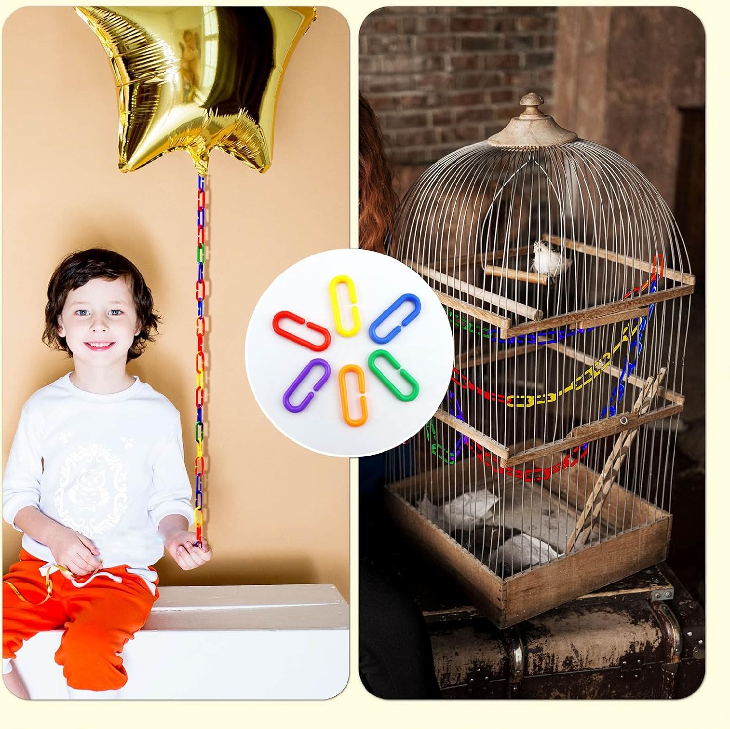 JIALEEY 100-Piece Colorful Plastic Chain Links - Montessori Math Manipulatives & DIY Bird Cage Connectors for Parrots, Sugar Gliders, & Small Pets