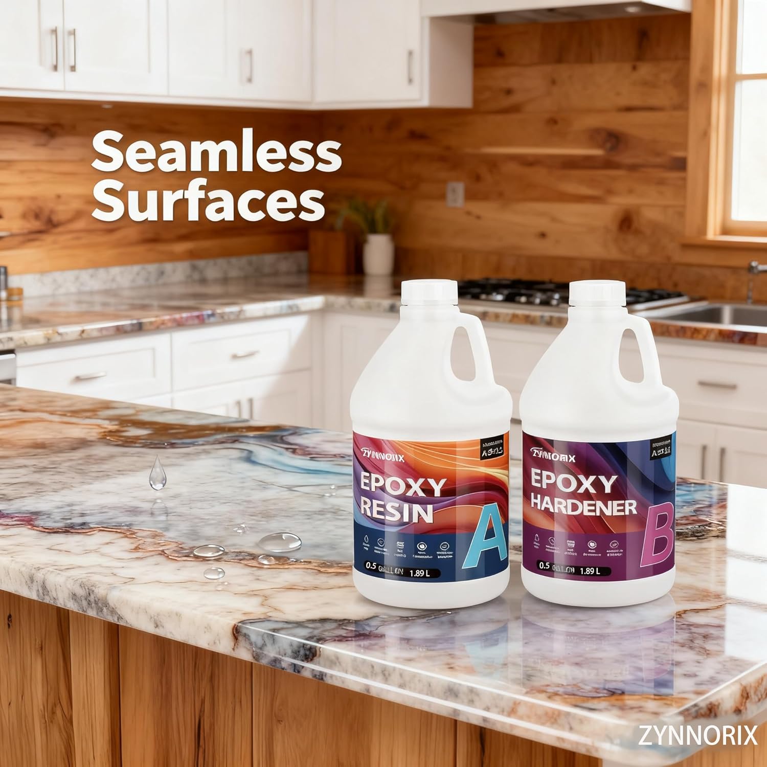 Zynnorix 1 Gallon Crystal Clear Epoxy Resin Kit – 1:1 Ratio, Self-Leveling & UV Resistant for River Tables, Woodworking, DIY Art & Casting