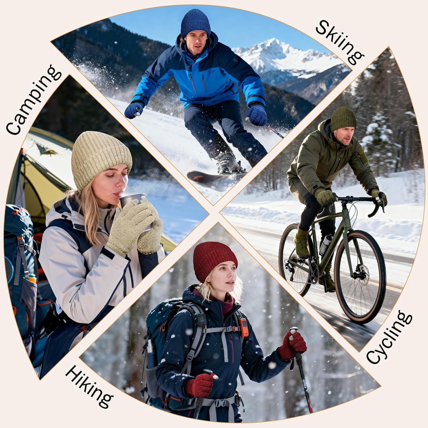 Fivali Winter Hat and Gloves Set for Men & Women – Windproof Thermal Beanie with Touchscreen Capabilities – Ideal for Skiing, Hiking, and Commuting
