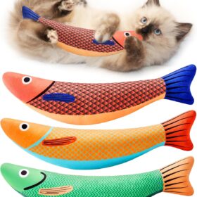 Potaroma 3-Pack Catnip Fish Toys for Cats - 9.4 Inch Crinkle Kicker Fish with Organic Catnip, Soft Plush Interactive Kitty Exercise Toy for Kittens & Cats (Green, Yellow, Orange)