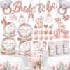 Rose Gold Bridal Shower Decorations - 191 Pct All-in-One Bachelorette Party Supplies & Tableware Set for 25 Guests