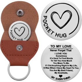 Pocket Hug Token Gift – Inspirational Metal Reminder Keychain for Mental Health, Sobriety & Self Love – Sentimental PU Leather Keyring for Friends, Family & Loved Ones