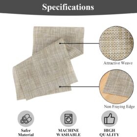 SHACOS Woven Vinyl Table Runner - 12 x 54 Inch Waterproof, Heat Resistant & Cuttable Indoor Outdoor Table Decor (Beige)