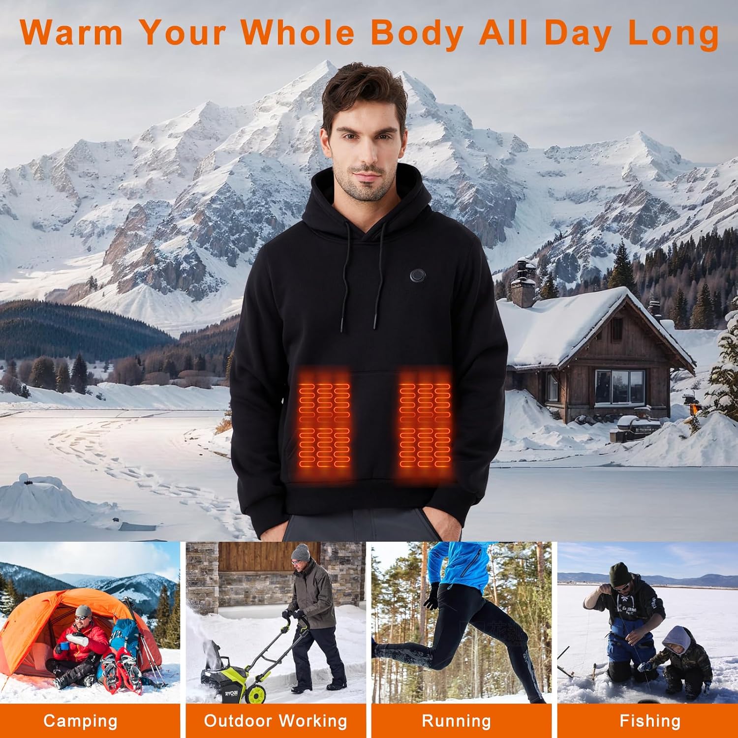 Men's & Women's Heated Hoodie with Battery Pack - Electric Pullover Sweatshirt with Portable Power Bank for Winter, Outdoor Sports, & Hunting