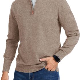 iWoo Men's Slim Fit Quarter-Zip Mock Neck Pullover - Premium Long Sleeve Business Casual Sweater