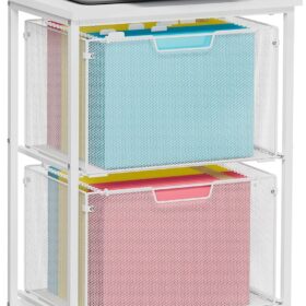 White Mobile File Cabinet with 2 Drawers – Rolling Under Desk Storage Cart, Legal/Letter Size Organizer & Printer Stand with Lockable Wheels