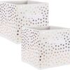 DII Polka Dot Fabric Storage Bins - Large Non-Woven Polyester Cube Organizer Baskets for Shelves - White & Gold Decorative Storage Boxes for Closet, Nursery, Office (Set of 2)