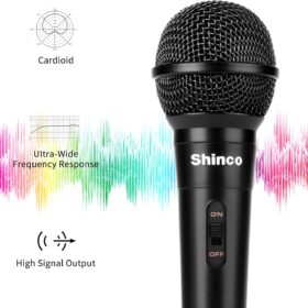Shinco Dynamic Handheld Microphone with 13ft Cable & On/Off Switch - Vocal Karaoke Mic for PA Speakers, Amplifiers, & Stage Performance (1/4'' Inch Jack)