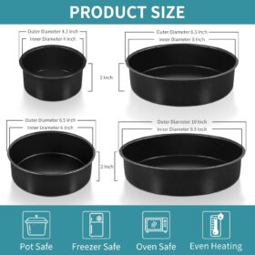 P&P CHEF Non-Stick Round Cake Pan Set of 4 - Stainless Steel Core Baking Tins, 4-Piece Tiered Layer Cake Pan Set (4, 6, 8, 9.5 Inch) for Birthday, Wedding, & Smash Cakes