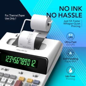 CATIGA SP-2401 12-Digit Thermal Printing Calculator – High-Speed Ink-Free Adding Machine with Large Fluorescent Display, Tax & Time Functions