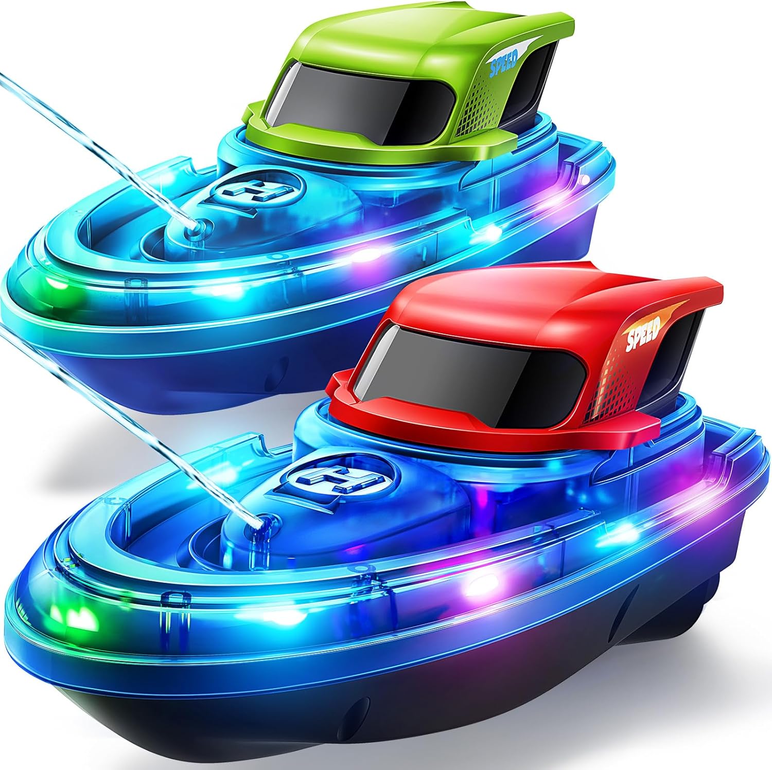 SYMA Q16 RC Boats for Kids and Adults - 2 Pack High-Speed Remote Control Boats with Water Spray & LED Lights - 40 Min Runtime, 2.4GHz Racing for Pool and Lake