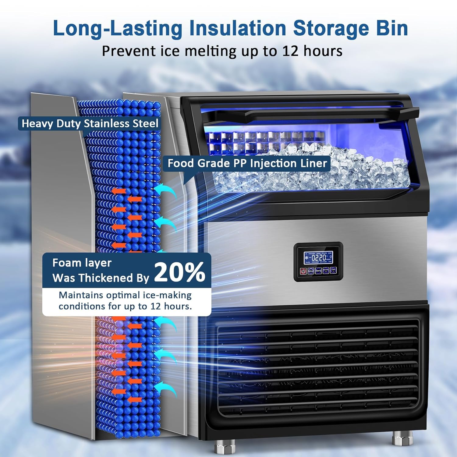 350Lb Commercial Ice Maker Machine with 75Lb Storage Bin - 108 Cubes per Cycle, Stainless Steel Countertop/Freestanding Ice Maker with Self-Cleaning, Water Filter, and Scoop for Restaurants, Bars, and Hotels