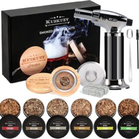 Cocktail Smoker Kit with Torch – 6 Flavor Wood Chips, Premium Old Fashioned Drink Infuser Set with Ice Stones, Best Bar Accessories Gifts for Men & Whiskey Lovers (Butane Not Included)