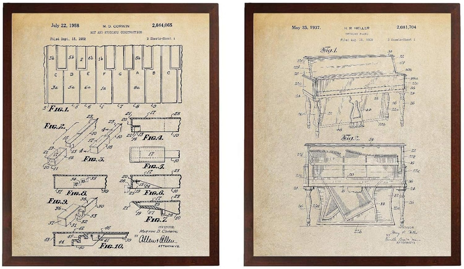 Vintage Upright Piano Patent Blueprint - 8x10 Inch Wall Art Poster Print - Ideal Music Room Decor & Musician Gifts