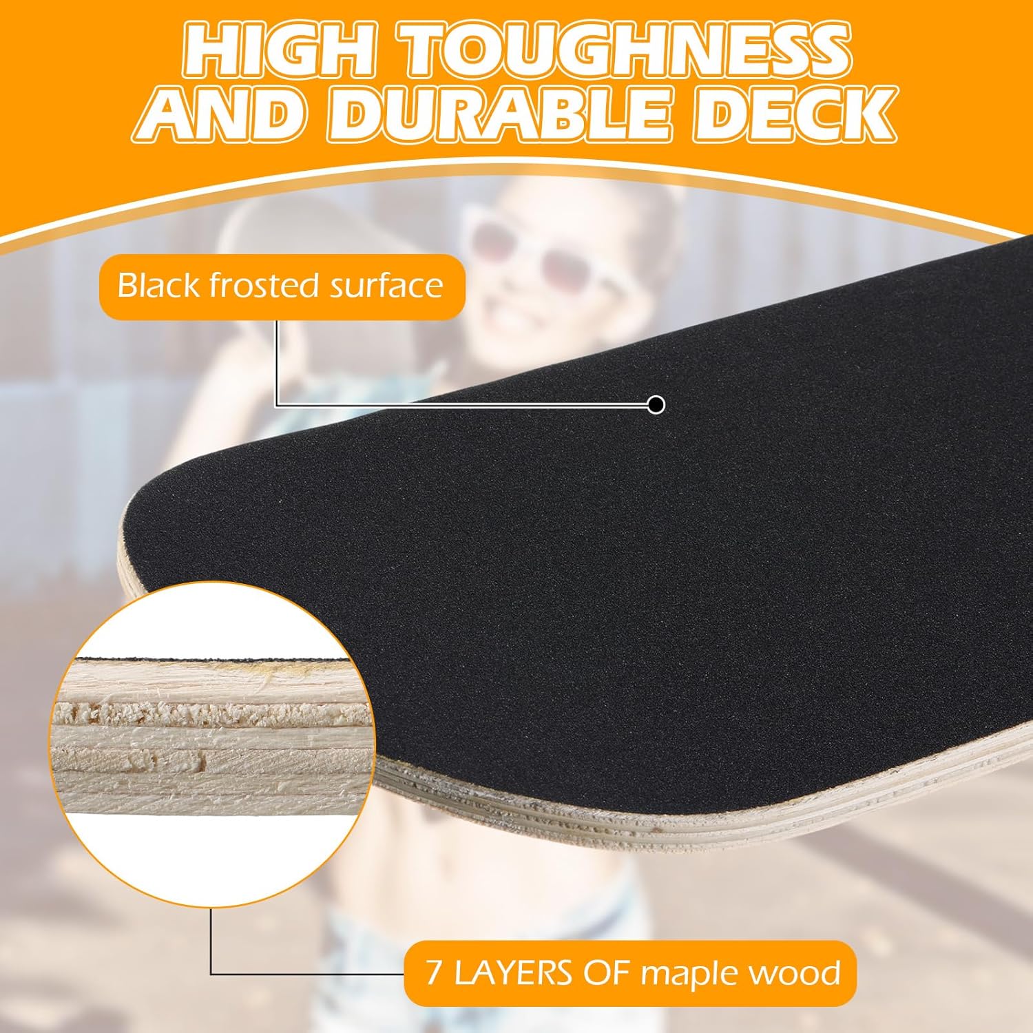 Meooeck 6-Pack Blank Skateboard Decks – 28x8 Inch 7-Ply Maple Wood with Grip Tape – DIY Painting Canvas & Double Kick Concave Board for Skating, Home Decor, and Art Projects