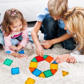 FNJO 100-Piece Magnetic Tiles Building Blocks Set – STEM Learning Construction Toys with Car Bases & Idea Book – Educational Gifts for Toddlers & Kids Ages 3+